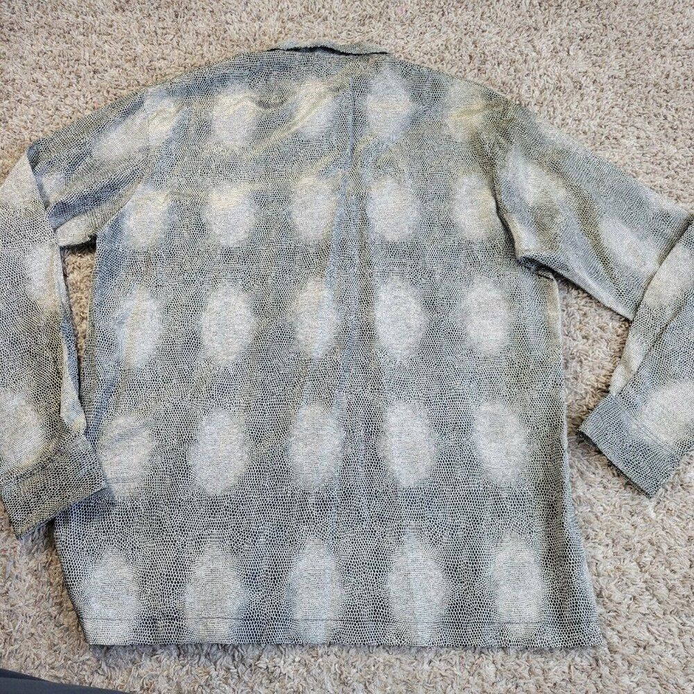 Vintage Alan Stuart Shirt Mens Large Gray Geometric Polyester Button Up Staining - Picture 5 of 7